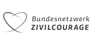 Logo mit einem Herzmotiv und dem Text Bundesnetzwerk Zivilcourage in fetten Buchstaben - ideal für Webdesign in Hamburg.