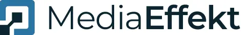 MediaEffekt Logo mit blauem Quadrat, ideal für Webdesign in Harburg und Hamburg, links vom fetten Firmennamen.
